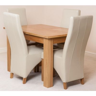 Hampton Small Oak Extending Dining Table with 4 Lola Ivory Leather Chairs