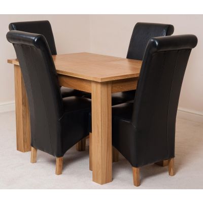 Hampton Small Oak Extending Dining Table with 4 Montana Black Leather Chairs
