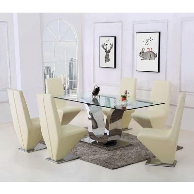 Alexandria Glass Dining Table & 4 Rita Ivory Leather Chairs