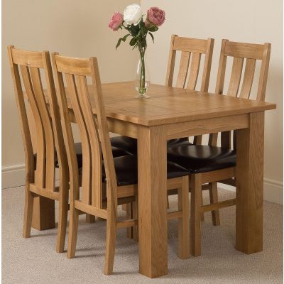 Hampton Small Oak Extending Dining Table with 4 Princeton Oak Chairs