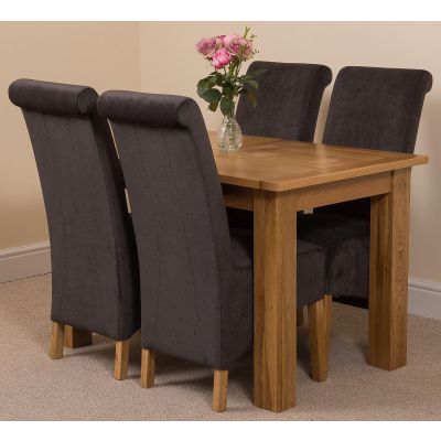 Hampton Small Oak Extending Dining Table with 4 Montana Black Fabric Chairs