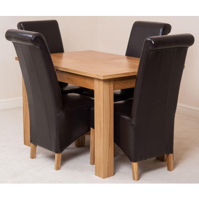 Hampton Small Oak Extending Dining Table with 4 Montana Brown Leather Chairs