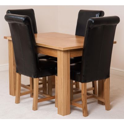 Hampton Small Oak Extending Dining Table with 4 Washington Black Leather Chairs