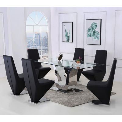 Alexandria Glass Dining Table & 4 Rita Black Leather Chairs