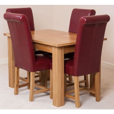 Hampton Small Oak Extending Dining Table with 4 Washington Burgundy Leather Chairs