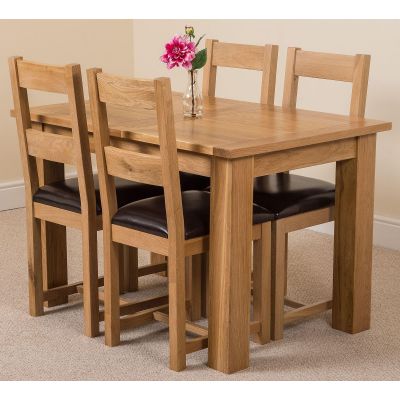 Hampton Small Oak Extending Dining Table with 4 Lincoln Oak Chairs