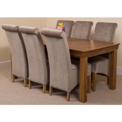 French Rustic Oak Large Dining Table with 6 Montana Grey Fabric Chairs