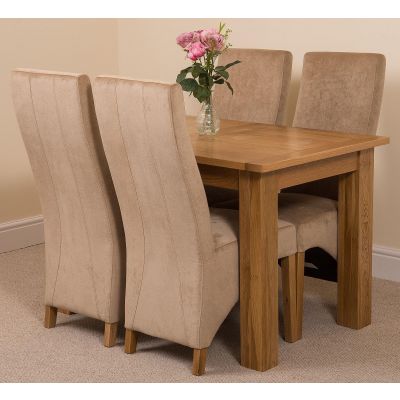 Hampton Small Oak Extending Dining Table with 4 Lola Beige Fabric Chairs