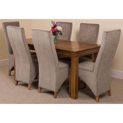 French Rustic Oak Dining Table with 6 Lola Grey Fabric Chairs