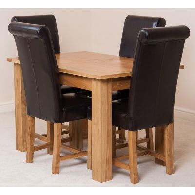 Hampton Small Oak Extending Dining Table with 4 Washington Brown Leather Chairs