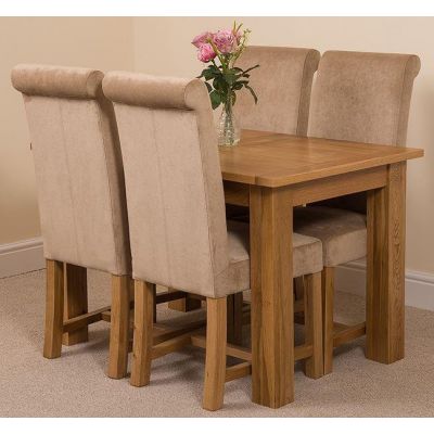Hampton Small Oak Extending Dining Table with 4 Washington Beige Fabric Chairs