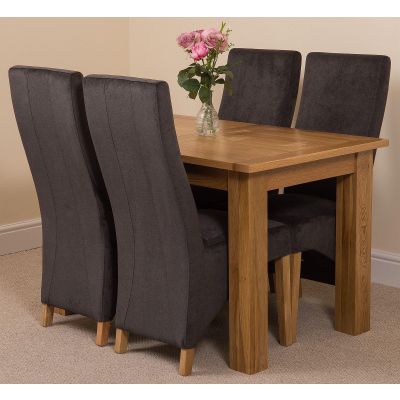 Hampton Small Oak Extending Dining Table with 4 Lola Black Fabric Chairs