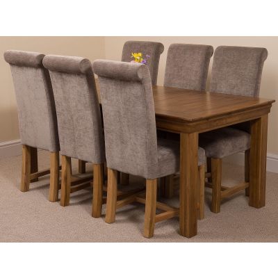 French Rustic Oak Large Dining Table with 6 Washington Grey Fabric Chairs