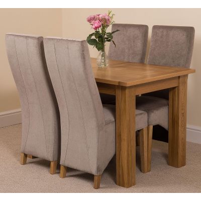 Hampton Small Oak Extending Dining Table with 4 Lola Grey Fabric Chairs