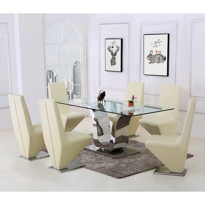 Alexandria Glass Dining Table & 8 Rita Ivory Leather Chairs