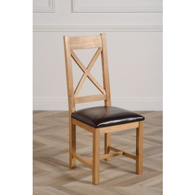 Berkeley Solid Oak & Brown Leather Dining Chair | Cross Back