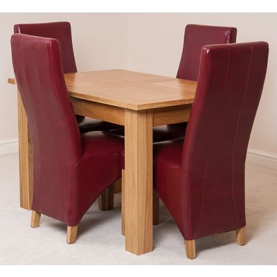 Hampton Small Oak Extending Dining Table with 4 Lola Burgundy Leather Chairs