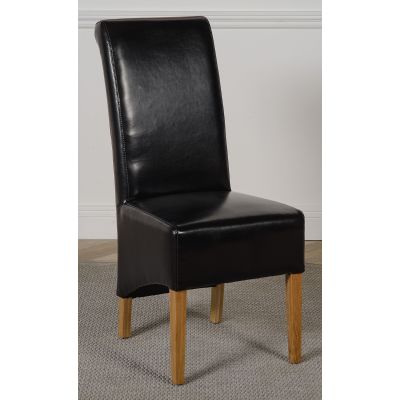 Montana Black Leather Dining Chair | Scroll Top