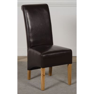 Montana Brown Leather Dining Chair | Scroll Top