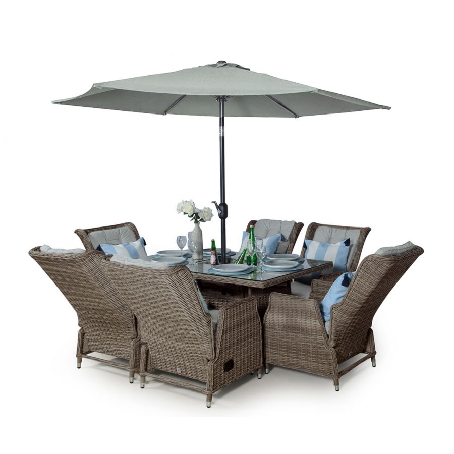 Dorset Reclining Signature Weave 6 Seater Rectangle Rattan Dining Set