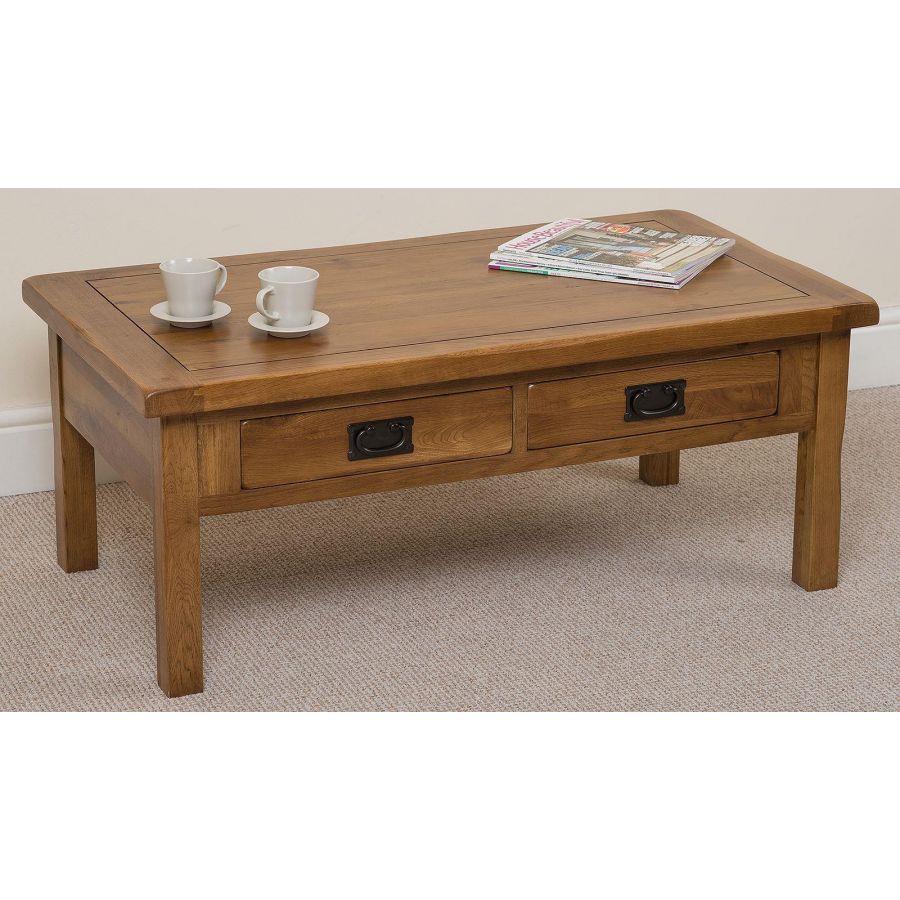 rustic solid oak 4 drawer coffee table