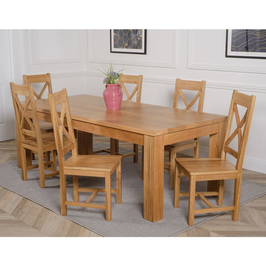 Dakota Extra Large Oak Dining Table with 6 Berkeley Oak Chairs | Oak ...