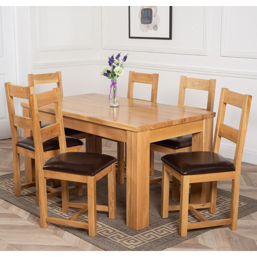 Dakota Medium Oak Dining Table with 6 Lincoln Oak Chairs | Oak ...