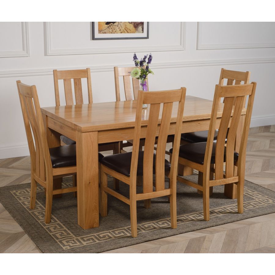 Dakota Medium Oak Dining Table With 6 Princeton Oak Chairs 