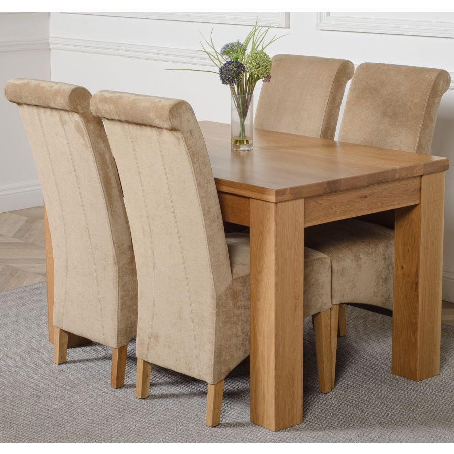 Dakota Small Oak Dining Table with 4 Montana Beige Fabric Chairs