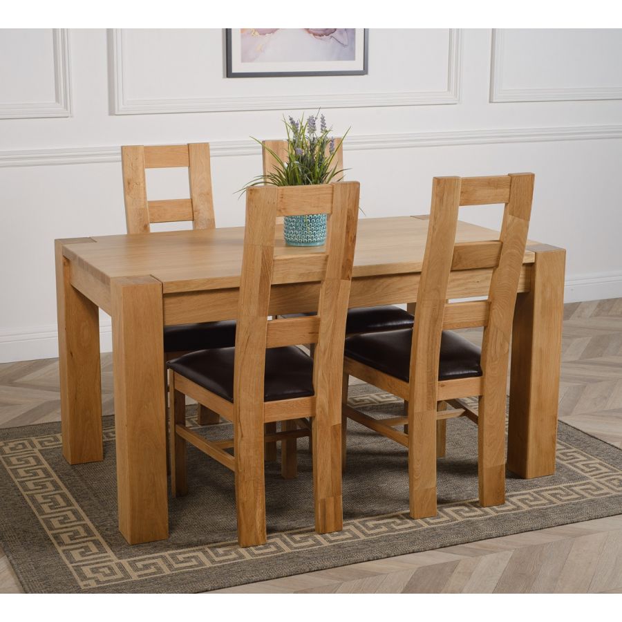 Kuba Medium Oak Dining Table with 4 Yale Oak Chairs | Oak Furniture King