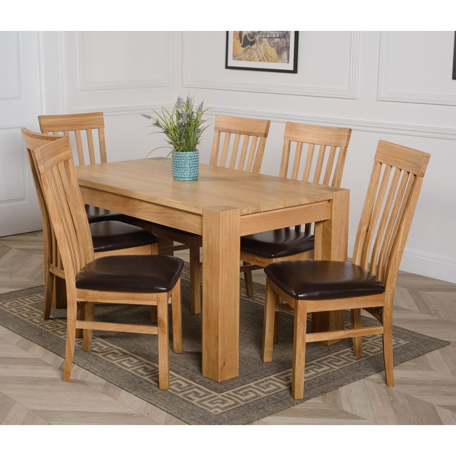 Kuba Medium Oak Dining Table with 6 Harvard Oak Chairs | Oak Furniture King