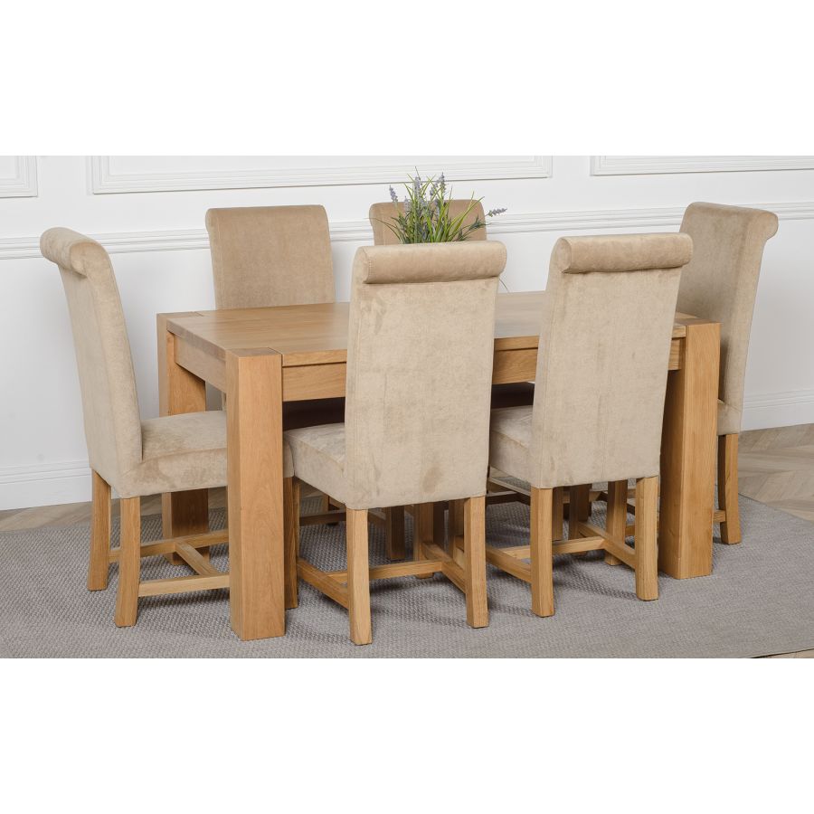 Kuba Medium Oak Dining Table with 6 Washington Beige Fabric Chairs | Oak  Furniture King